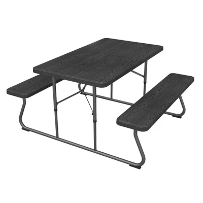  Wood Grain Garden Patio Camping Park Picnic Foldable Outdoor Table and Chair Set with Bench