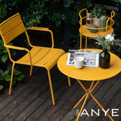 Indoor Small Kitchen Home Furniture European Style Metal Yellow Folding Round Dining Table