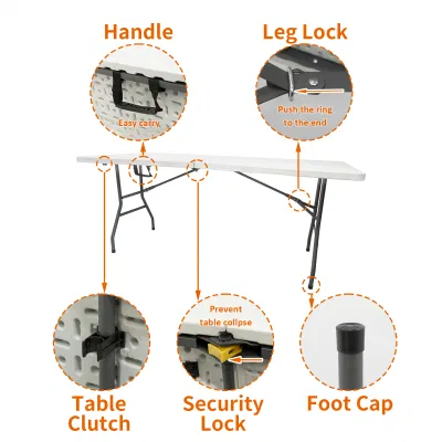 Factory Custom Metal Iron Legs Plastic Laptop 6 FT Folding Table