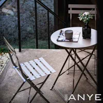 Modern Folding Table Portable Outdoor Furniture Rust Resistant Metal Round Patio Dining Table