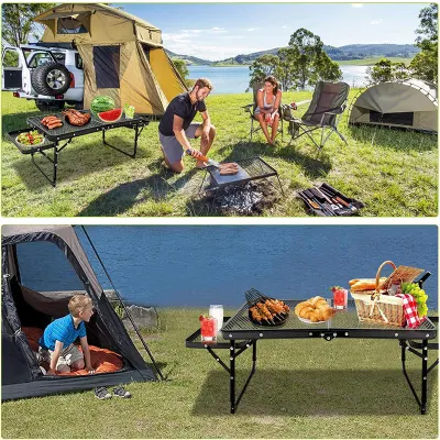 Folding Portable Grill Table for Outside Lightweight Aluminum Metal Grill Stand Table