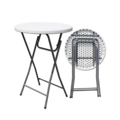  80cm High Top White Plastic Round Bar Folding Cocktail Table for Sale