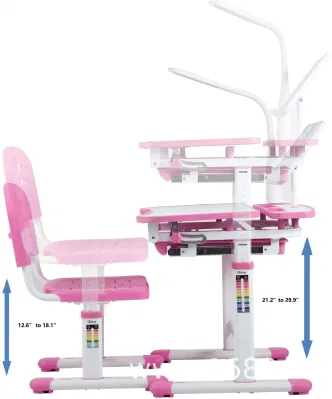  Kids Functional Desk and Chair Set Height Adjustable School Children Study Table with Light