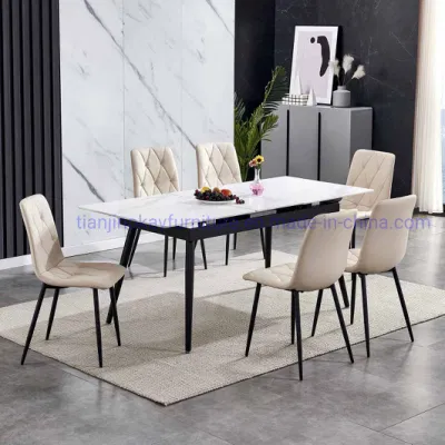  Italian Modern Folding Extendable Furniture Dining Table Sets Luxury 6 Chairs Sintered Stone Ceramic Marble Dining Table Set