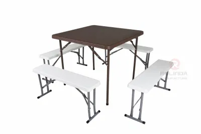 Brown Plastic Folding Square Table with Metal Holder