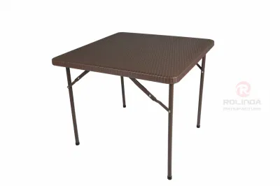 Brown Plastic Folding Square Table with Metal Holder