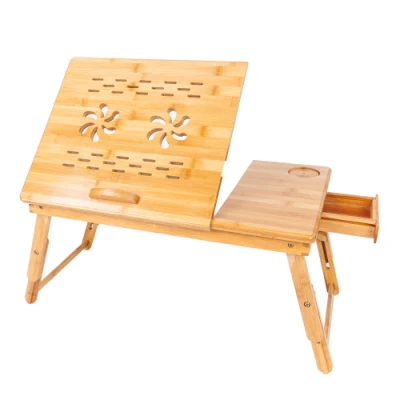  Laptop Desk Tray, Breakfast Serving Bed Tray, Computer, Notebook, iPad, Book Holder &amp; Stand, Adjustable &amp; Foldable with Flip Top and Drawer, 100% Bamboo