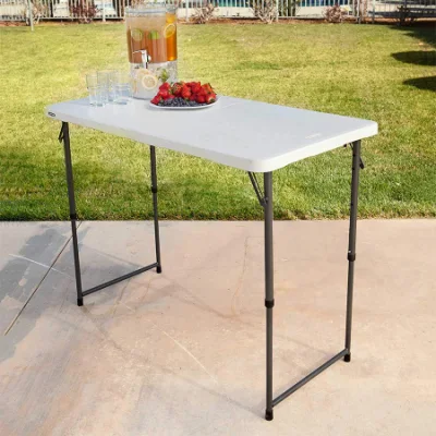 Outdoor Picnic 4FT Fold in Half Top Adjustable Height White Plastic Table