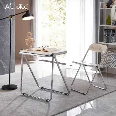 Vintage Deisgn Furniture Folding Side Table in Chrome and Plastic
