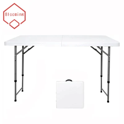 Outdoor Picnic 4FT Fold in Half Top Adjustable Height White Plastic Table
