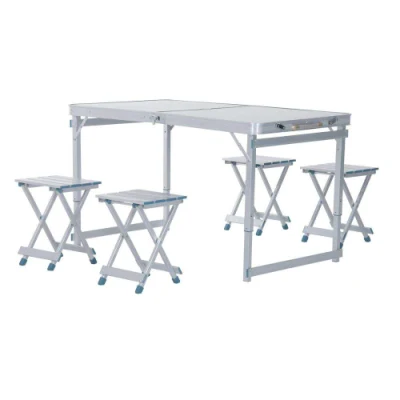  4FT Camping Table and Chairs, 120cm Portable Beach Table, Lightweight Aluminum Table Foldable Perfect for Camping Beach &amp; Travel