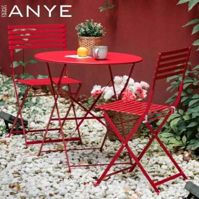  Leisure Outdoor Living Garden Dining Furniture Set Waterproof Metal Lightweight Folding Bistro Chairs and Coffee Tables