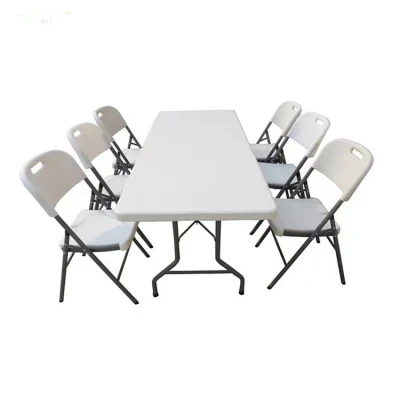China Wholesale Outdoor/Restaurant/Home/Office Furniture 70 Inches White/Black PE Folding Table with Handle