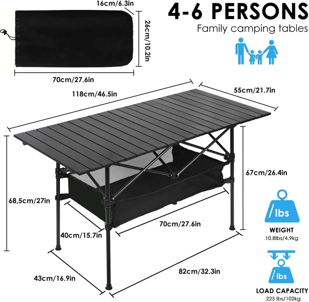 Dandelion Folding Camping Table with Large Storage and Carrying Bags 47 (L) X22 (W)