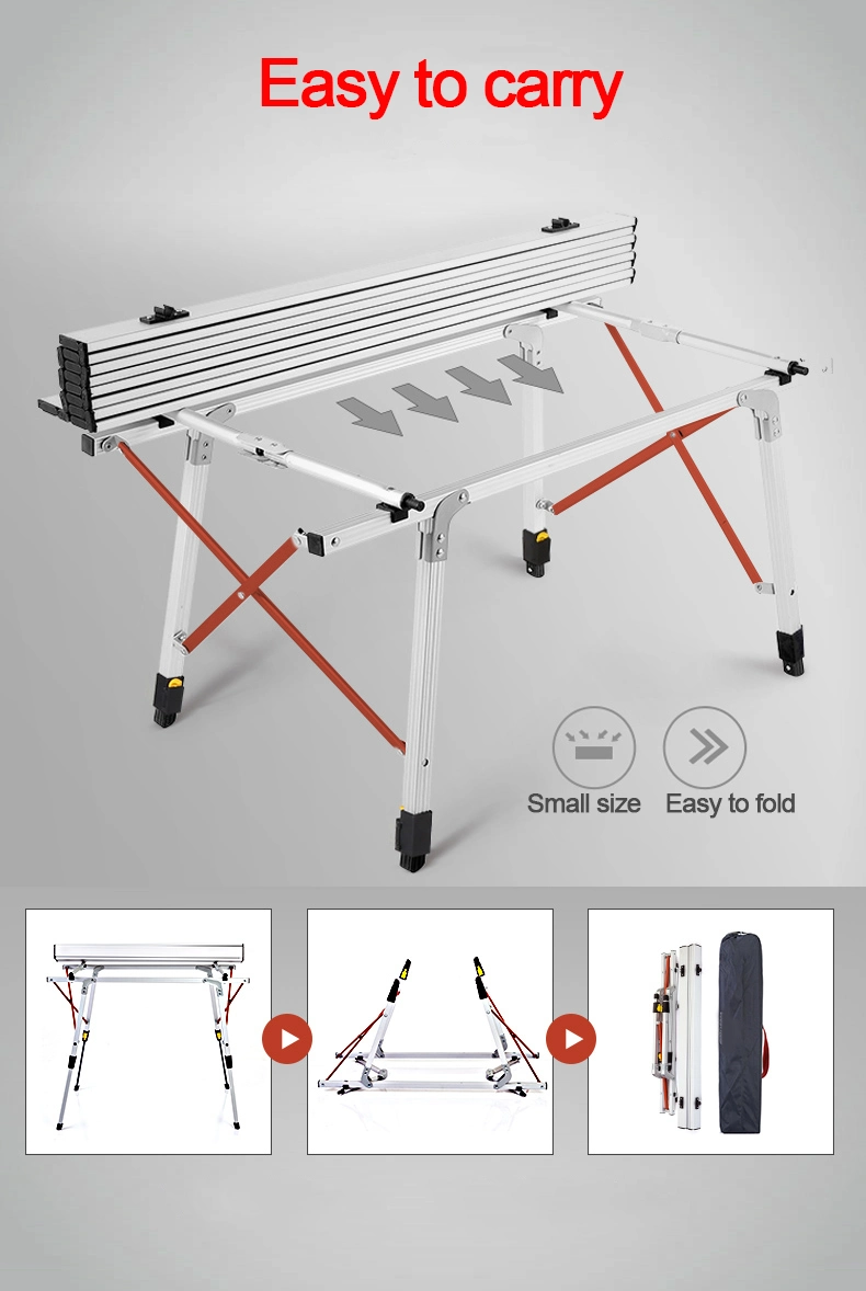 Aluminum Height Adjustable Folding Roll-up Portable Camping Table 3 FT Light Foldable Stainless