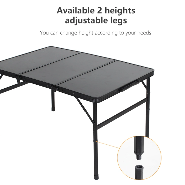 Compact Ultralight Height Adjustable Aluminum Black Beach Picnic Portable Outdoor Camping Folding Table