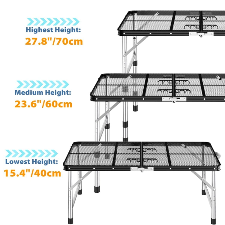 Adjustable Camping Table Lightweight Aluminum Folding Portable Metal Folding Outdoor Grill Table for Camping Cooking