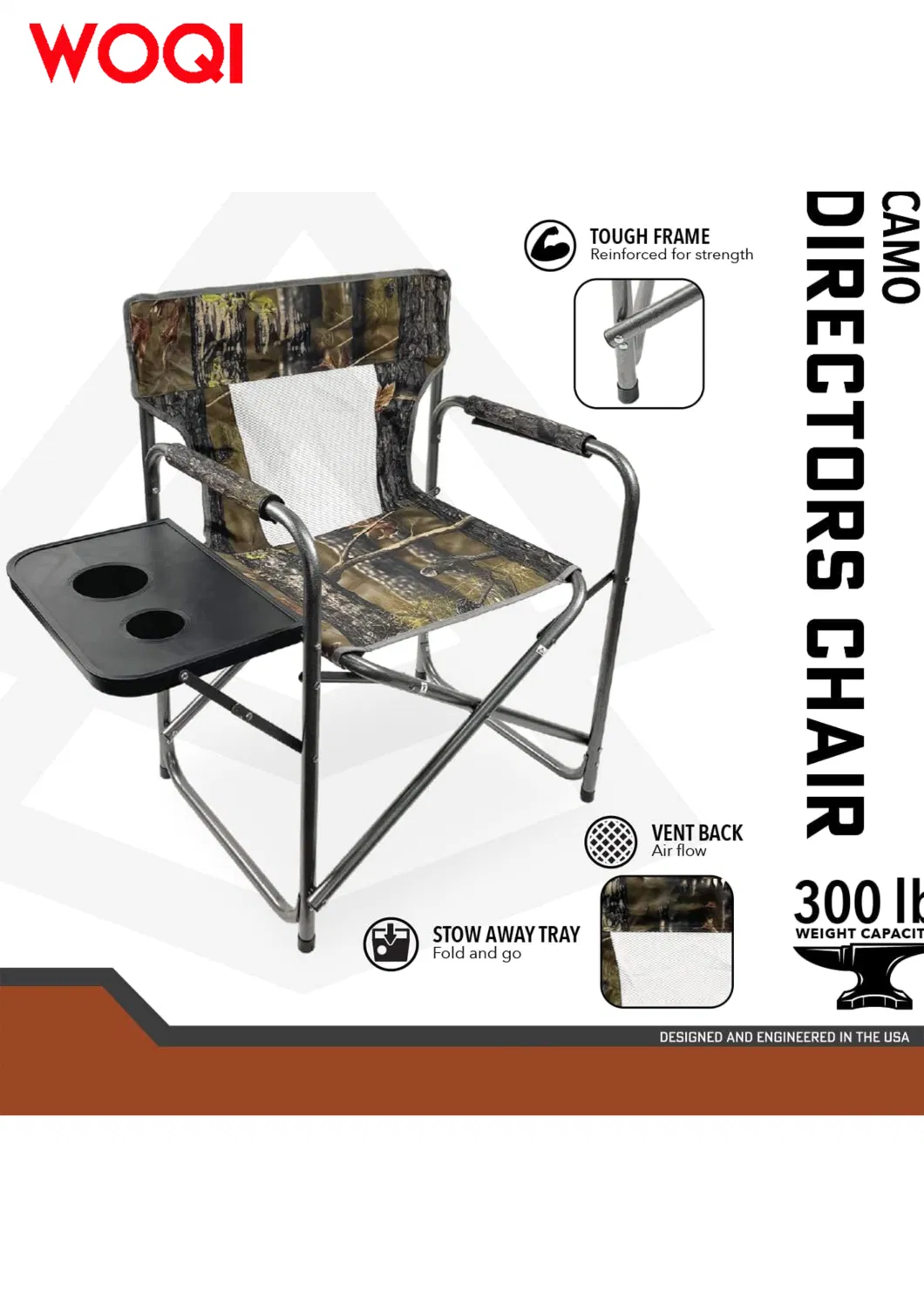Woqi Camping Chair with Side Table, Foldable Outdoor Terrace Chair