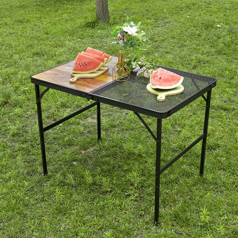 Portable Grill Table for Outside Patio Foldable Metal Table for BBQ Lightweight Camping Picnic Table