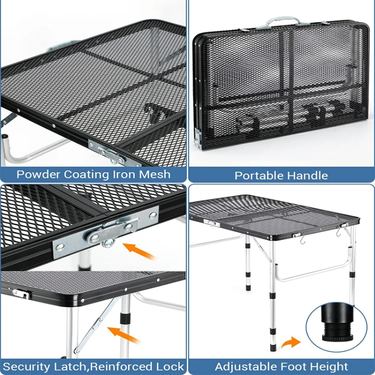 Adjustable Camping Table Lightweight Aluminum Folding Portable Metal Folding Outdoor Grill Table for Camping Cooking