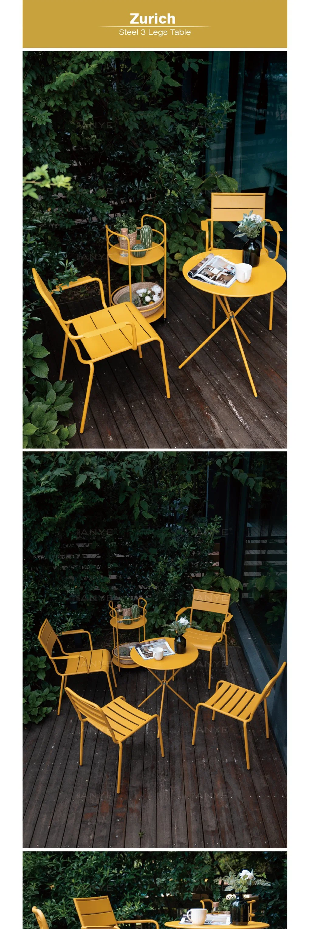 Indoor Small Kitchen Furniture Metal Yellow Knock Down Round Table Outside Flower Stand Table