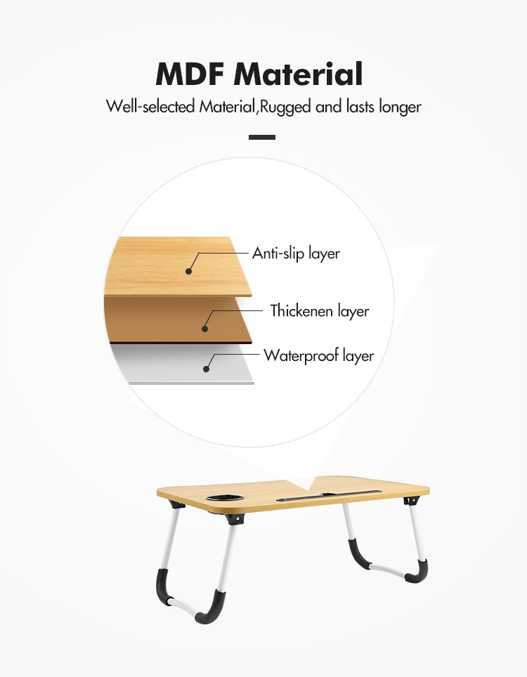 Kinggear Home Office Camping Wooden Folding Bed Table Adjustable Portable Laptop Table Adjustable Bed Desk Wooden Foldable Table