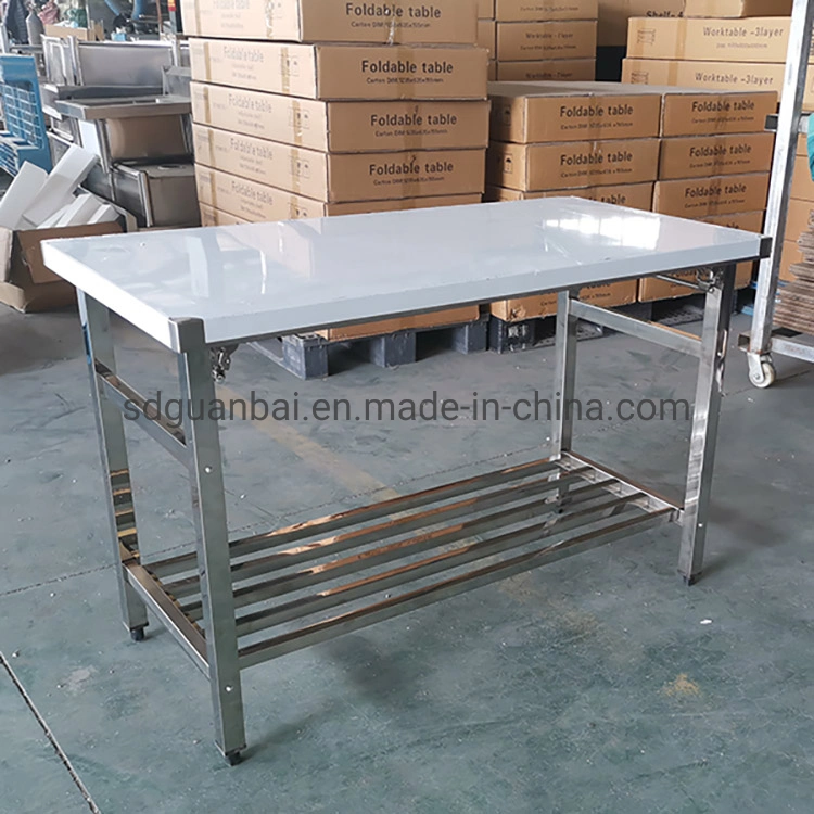 Height Adjustable Folding Stainless Steel Workbench Double Tier Stainless Steel Work Table for Outdoor Use