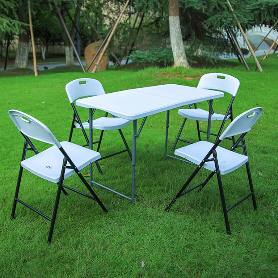 Outdoor Picnic 4FT Fold in Half Top Adjustable Height White Plastic Table