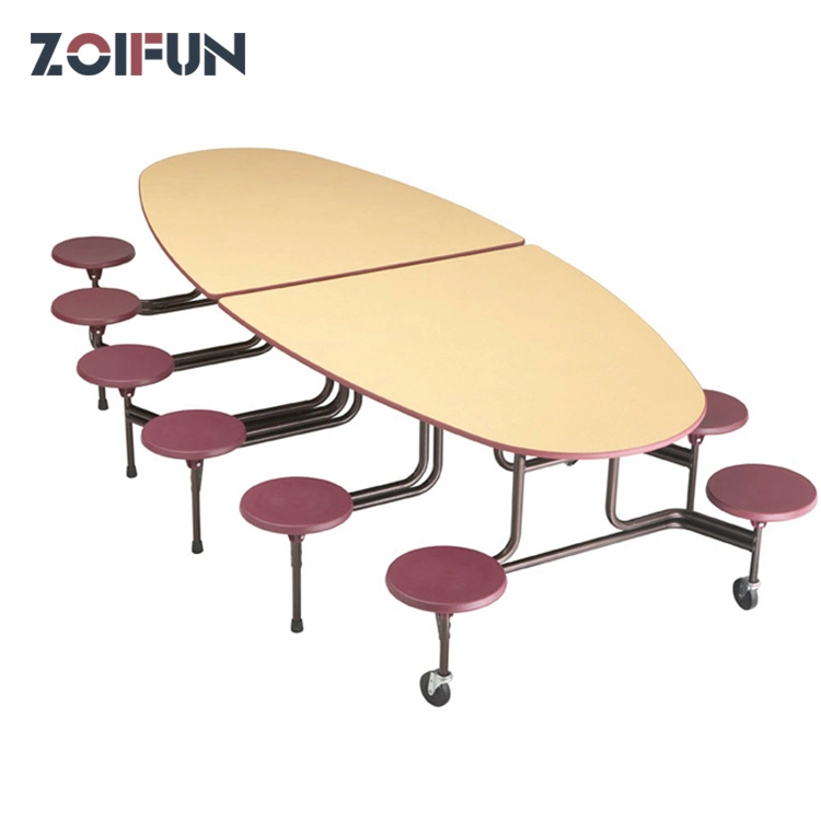 6 8 12 Seating Folding Canteen Table; Plastic Stool MDF Top Mobile School Furniture