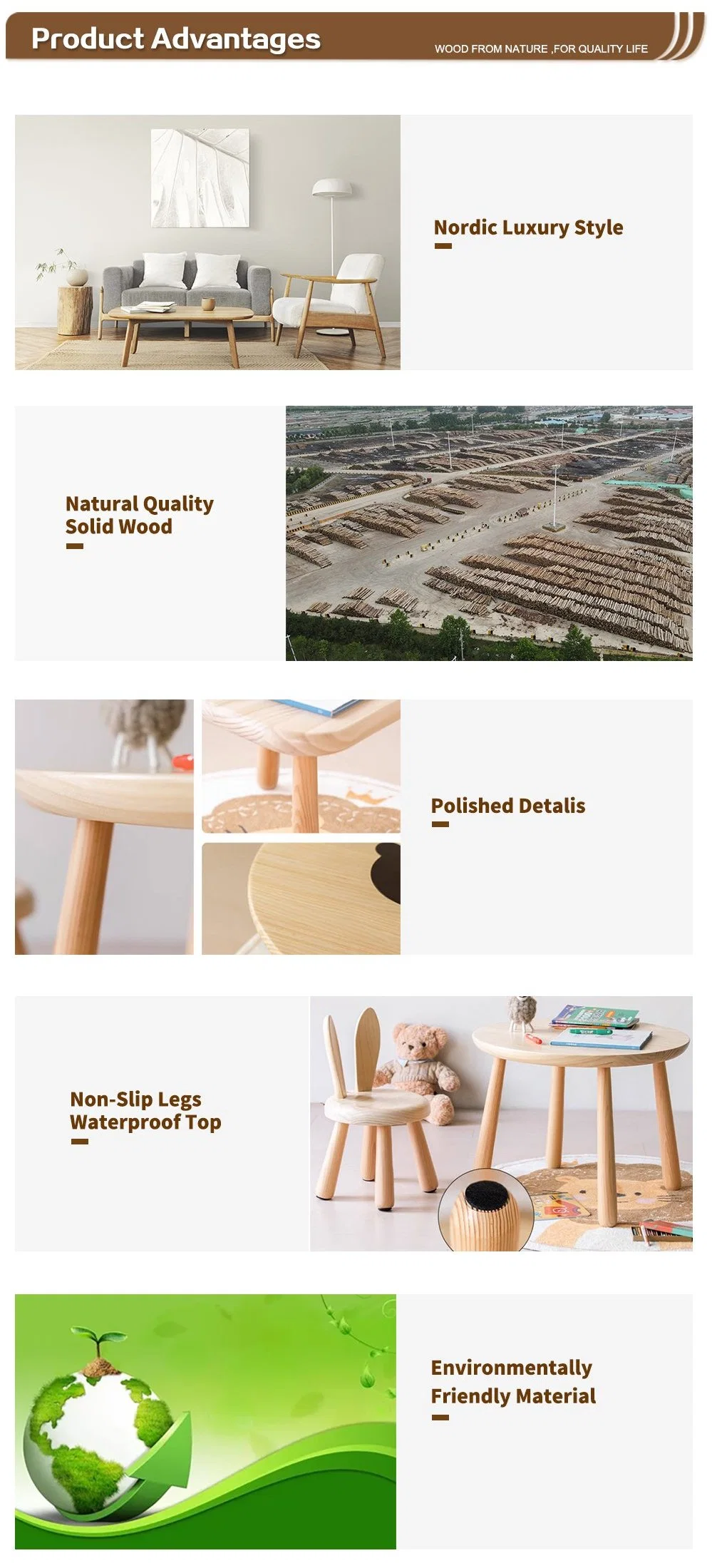 China Manufacturers Rubber Wood Table and Chairs for Kids