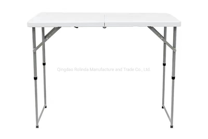 Commercial Height Adjustable Folding Utility Table, 4 Feet, White Granite