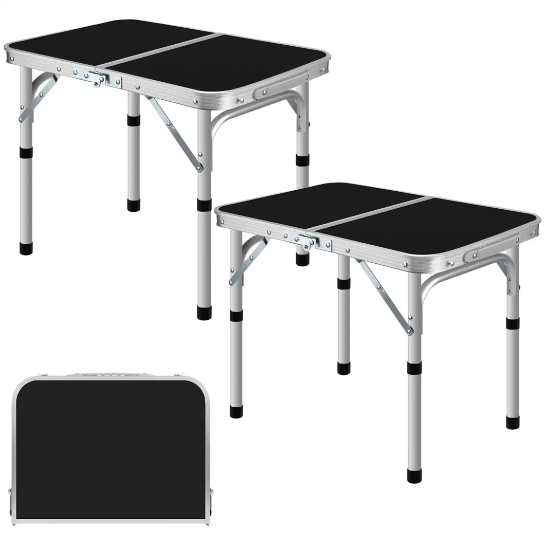 Modern Black Lightweight 2 Adjustable Heights 2 PCS Folding Camping Table