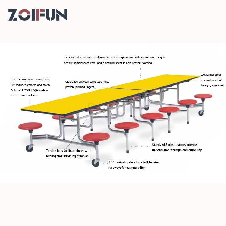 School Folding Mobile Canteen Dining Multi-Function Table Furniture Multi People 8-12 Persons