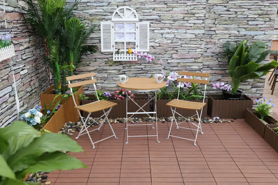 Outdoor Aluminum Chair Plastic Table and Chair Set for Restaurant Plastic Wooden Fold Three-Piece Set