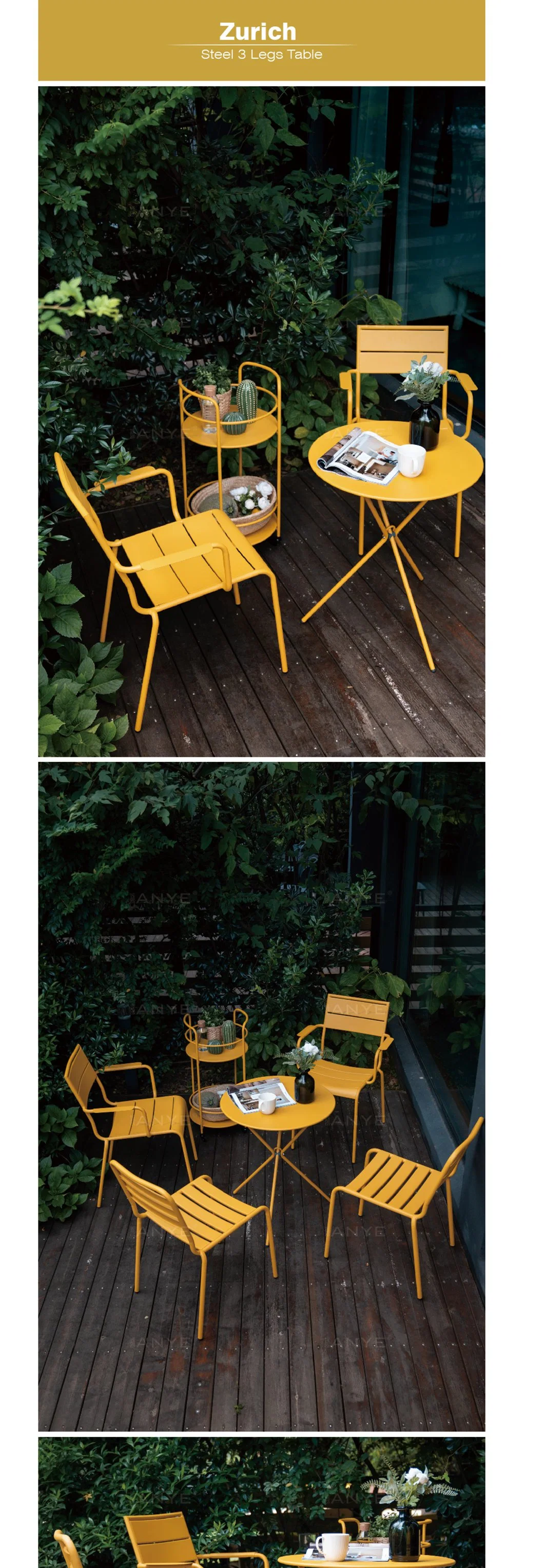 Indoor Small Kitchen Home Furniture European Style Metal Yellow Folding Round Dining Table