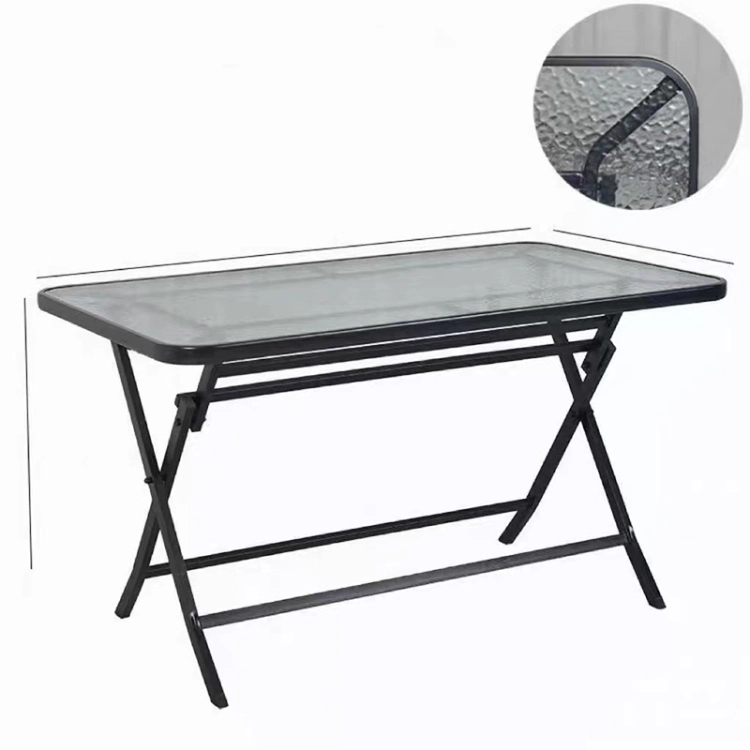 Patio Steel Rectangular Outdoor Dining Table Glass Top Outdoor Folding Table