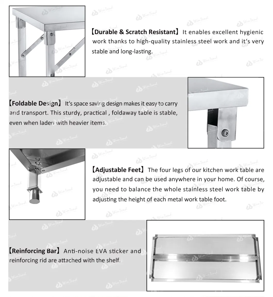 Restaurant Industrial Equipment Kitchen Foldable Work Table with Board