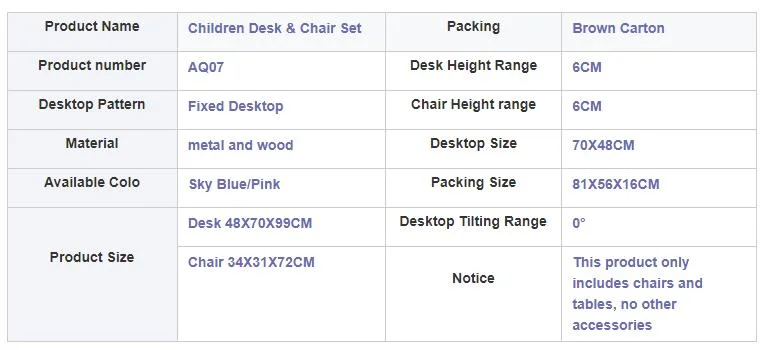 Factory Directly Supply Adjustable Kids Study Desk and Chair Kid Chairs and Table Set Study