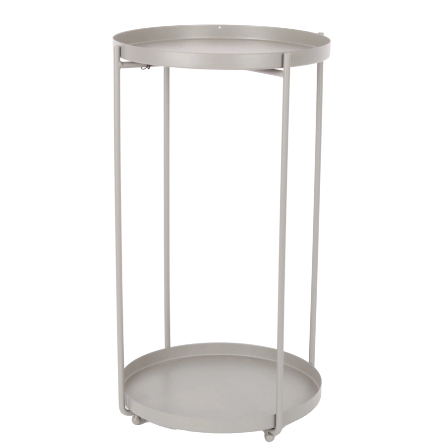 Metal Table with 2 Layer Round Trays and Cross Metal Stand Folded
