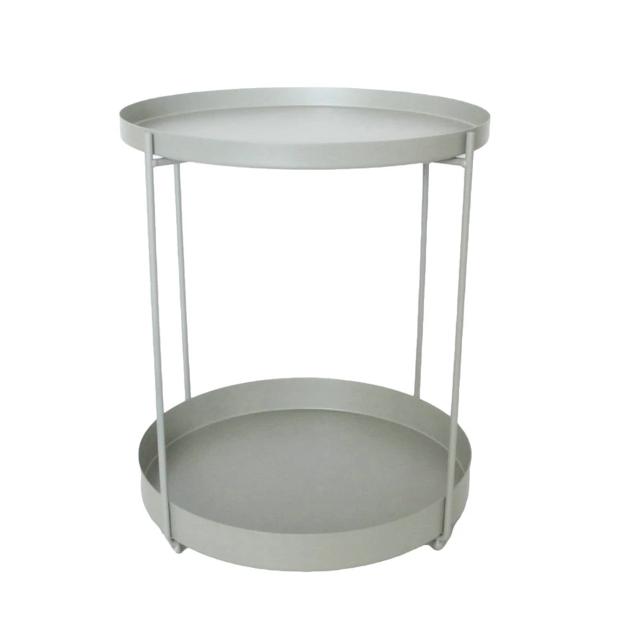 Metal Table with 2 Layer Round Trays and Cross Metal Stand Folded