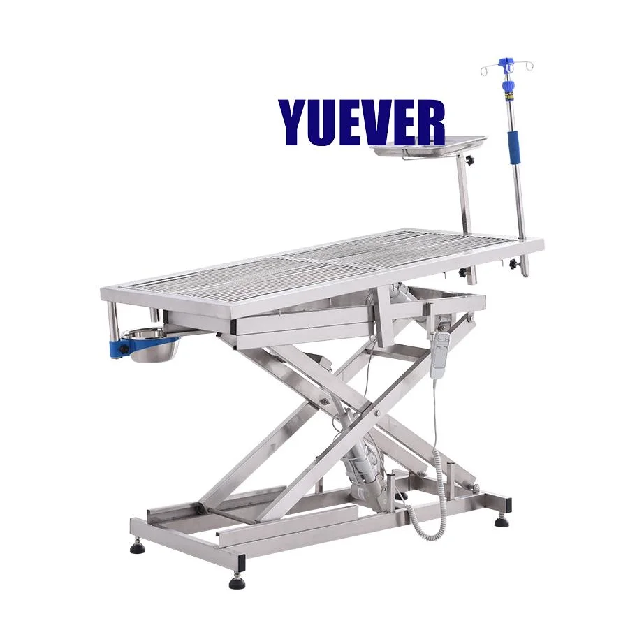 Yuever Medical Stainless Steel Operation Table Veterinary Pet Large Animal Operating Table Vet Folding Electric Operating Table with IV Pole