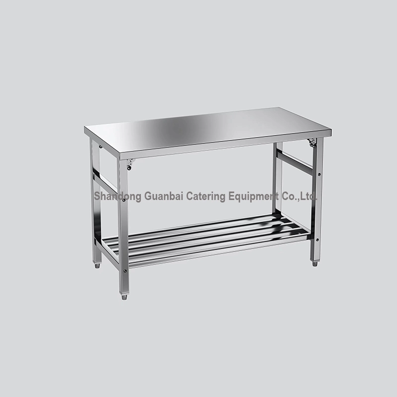 Height Adjustable Folding Stainless Steel Workbench Double Tier Stainless Steel Work Table for Outdoor Use