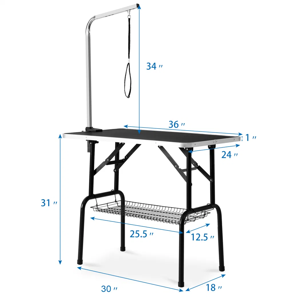 Heavy Duty Pet Dog Grooming Table, Professional Foldable Dog Trimming Table with Adjustable Arm, Noose &amp; Mesh Tray