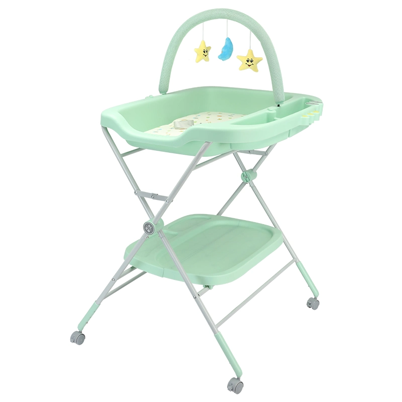 Foldable Baby Diaper Table Folding Portable Changing Table with Wheels