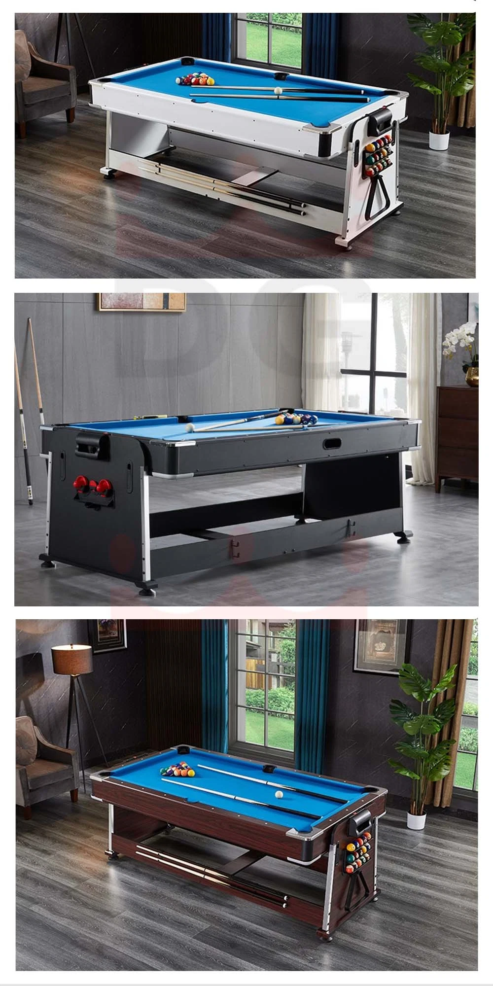 Modern Folding Pool Table 7FT 8FT 9FT 4 in 1 Billiard Table