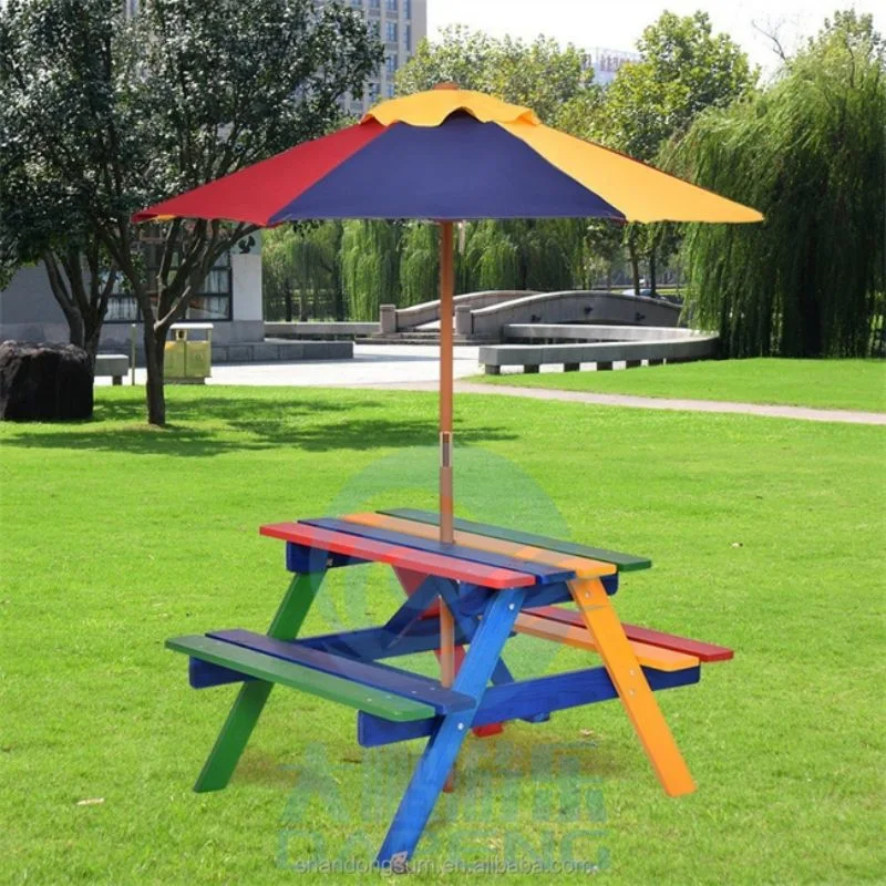 Beach Accessories 4 Seats Wooden Folding Kids Picnic Table and Chair Set
