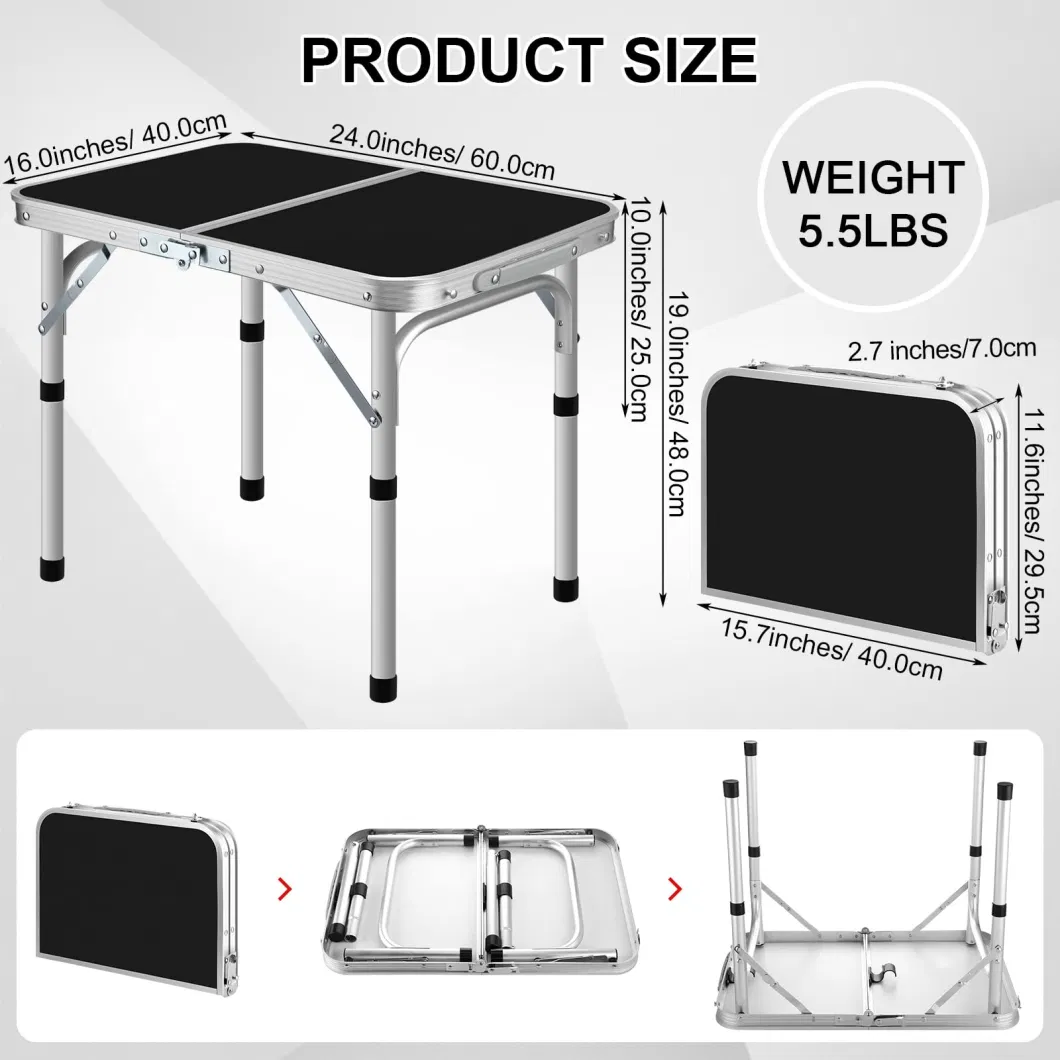 Modern Black Lightweight 2 Adjustable Heights 2 PCS Folding Camping Table