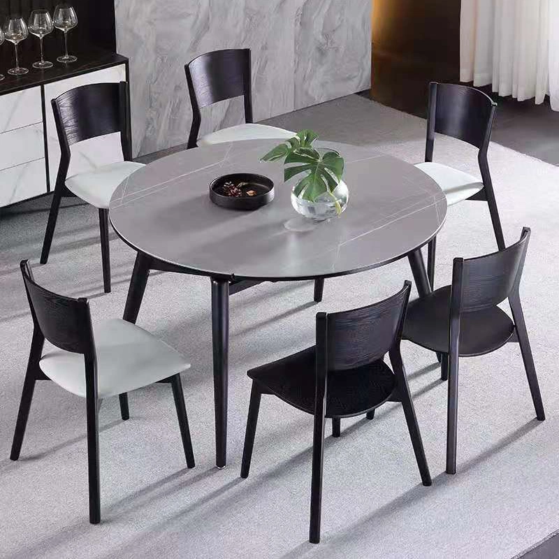 Rock Slab Solid Wood Retractable Round Dining Table and Chair Combination Modern Simple Folding Rectangular Household Small Apartment Dining Table