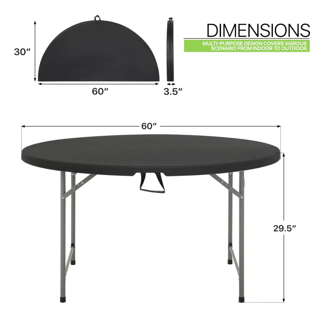 Modern Durable 60 Inch 153cm Banquet Dining Black HDPE Plastic Folding Round Table