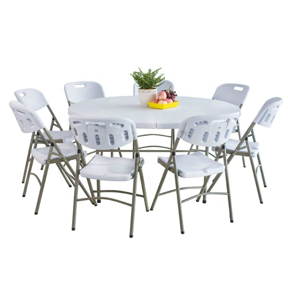 Heavy Duty 60 Inch Outdoor Banquet Party Round Dining Folding Chair and Table Set for 10